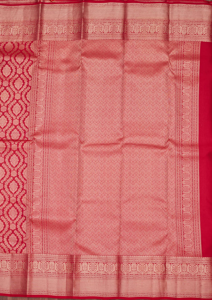 Red Silk Jaal Saree With Matching Blouse Piece
