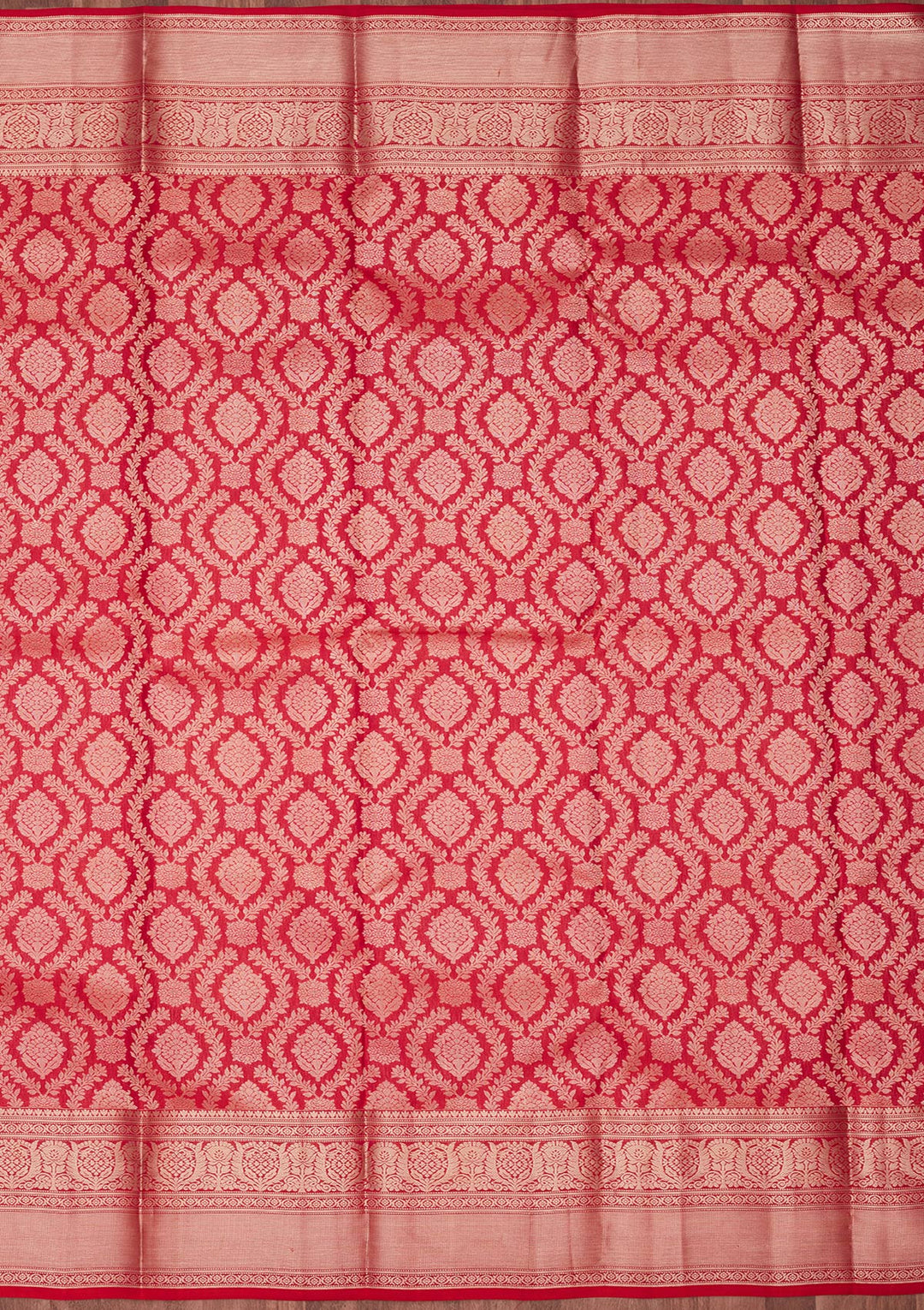 Red Silk Jaal Saree With Matching Blouse Piece
