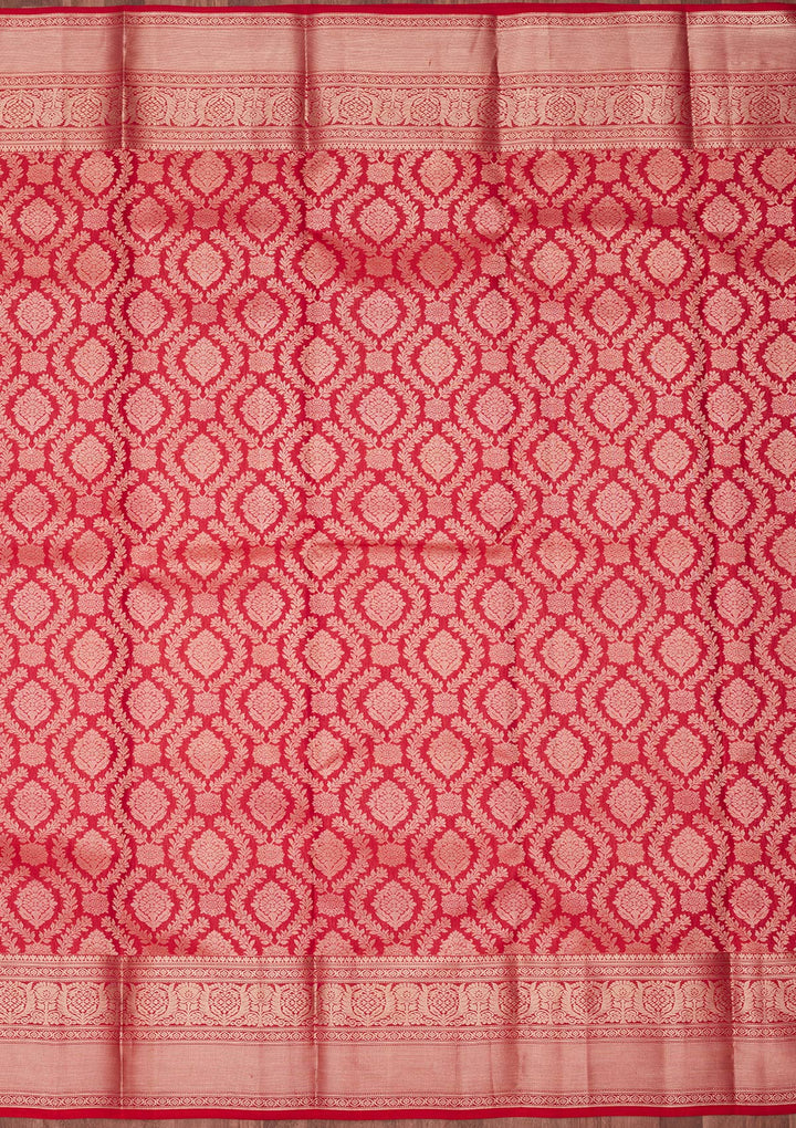 Red Silk Jaal Saree With Matching Blouse Piece