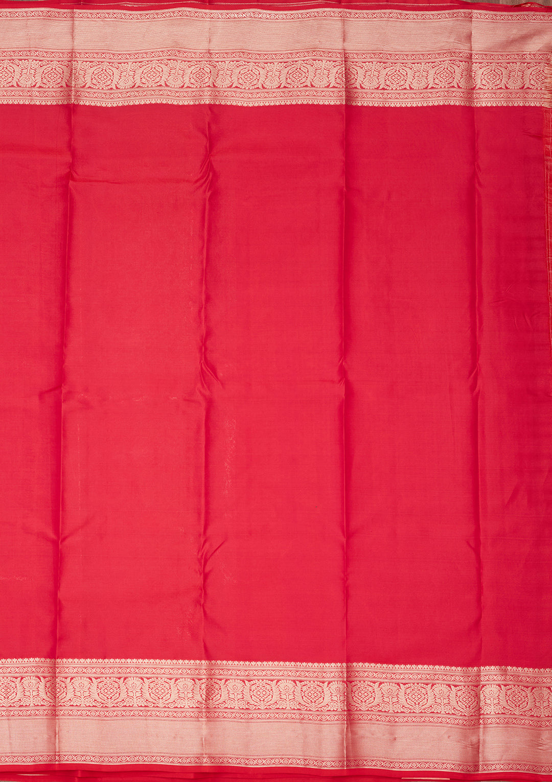 Red Silk Jaal Saree With Matching Blouse Piece