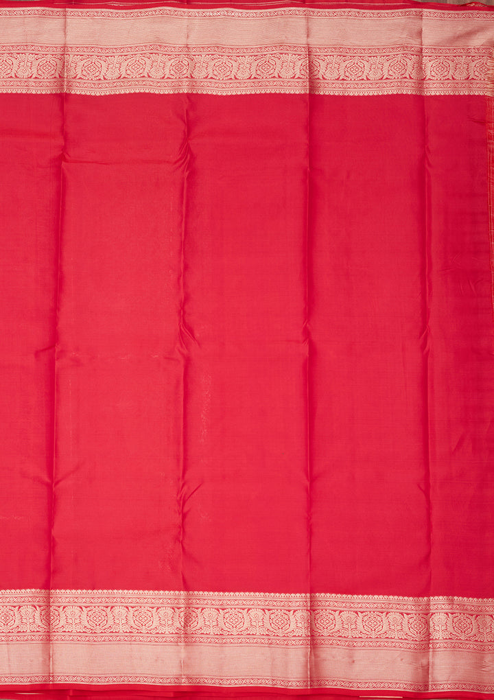 Red Silk Jaal Saree With Matching Blouse Piece
