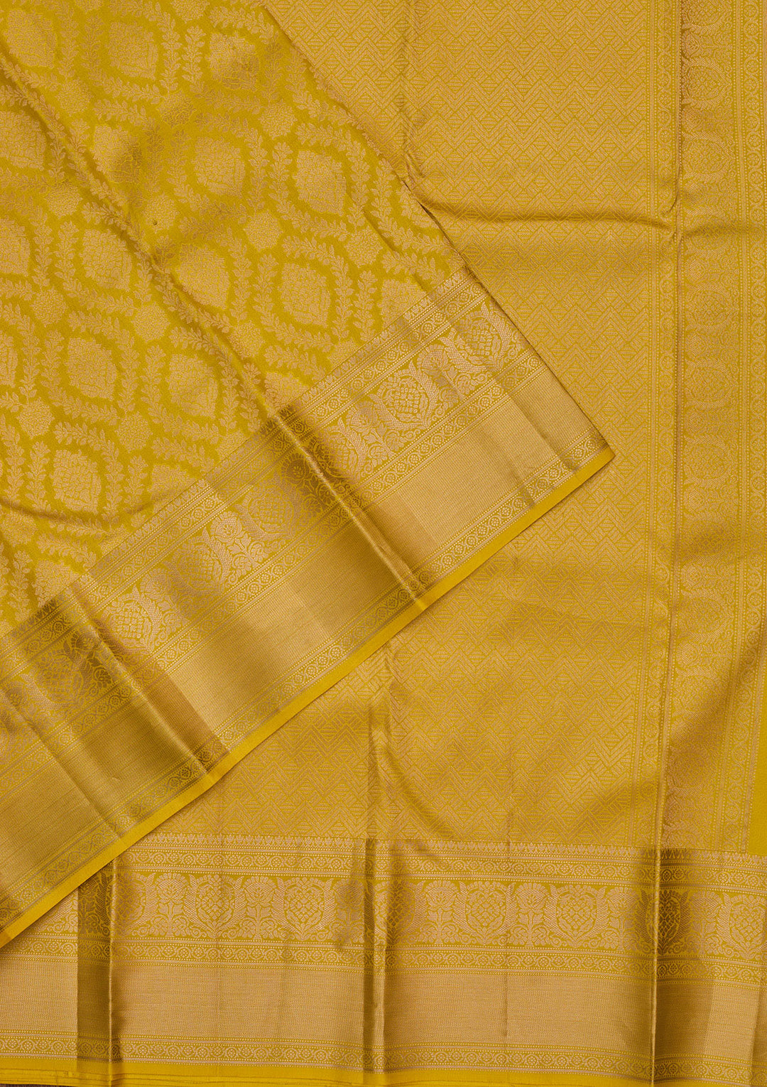 Yellow Pure Silk Jaal Zariwork Saree With Matching Blouse Piece