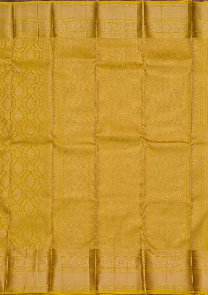 Yellow Pure Silk Jaal Zariwork Saree With Matching Blouse Piece