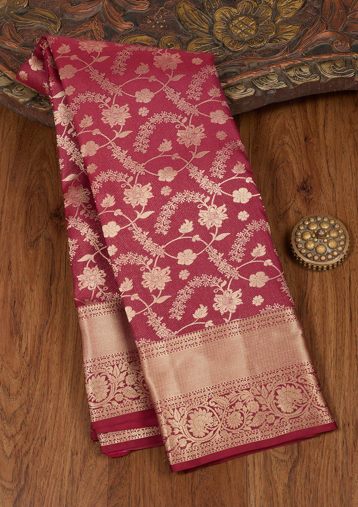 Maroon Silk Jaal Saree With Matching Blouse Piece