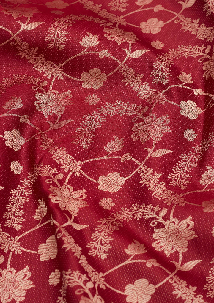 Maroon Silk Jaal Saree With Matching Blouse Piece