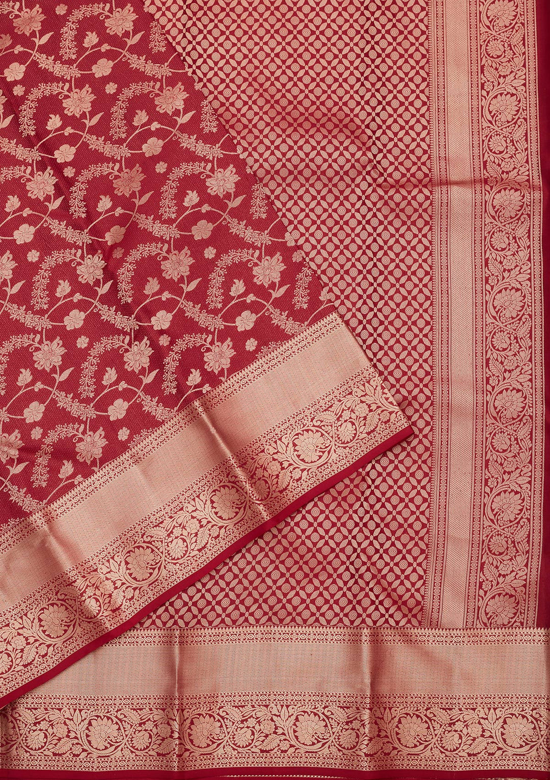 Maroon Silk Jaal Saree With Matching Blouse Piece
