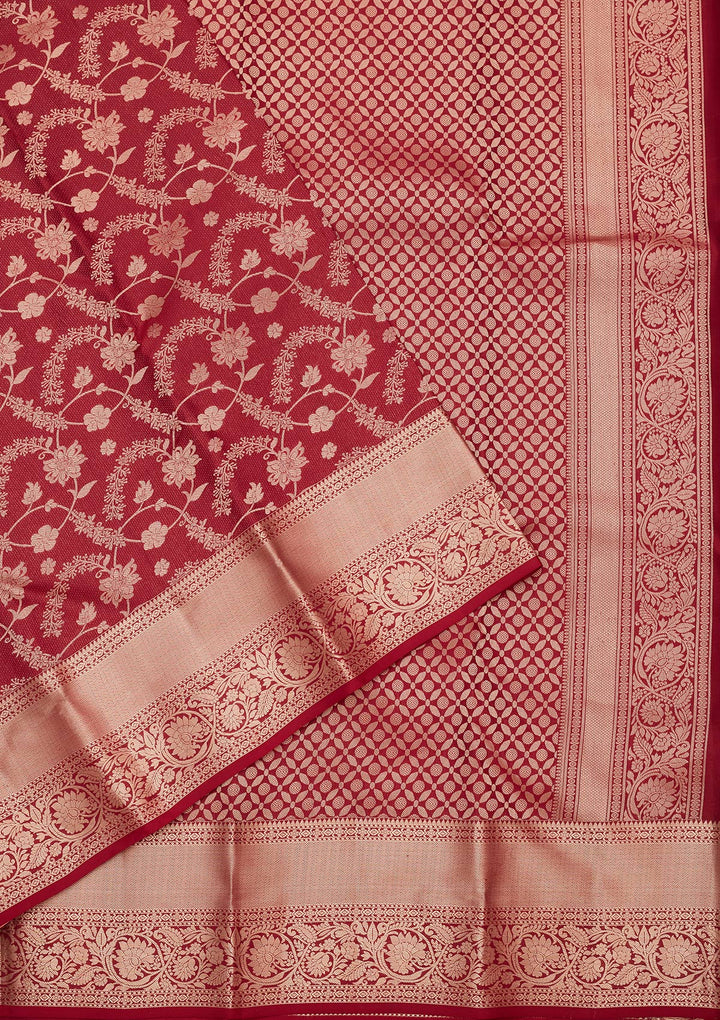 Maroon Silk Jaal Saree With Matching Blouse Piece