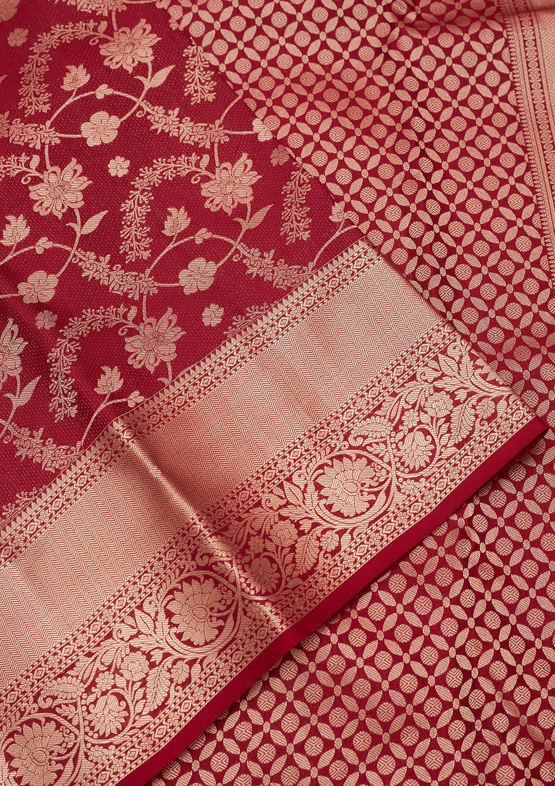 Maroon Silk Jaal Saree With Matching Blouse Piece