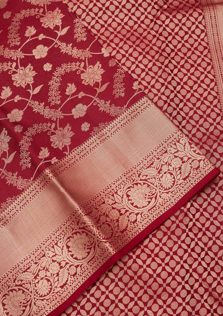 Maroon Silk Jaal Saree With Matching Blouse Piece