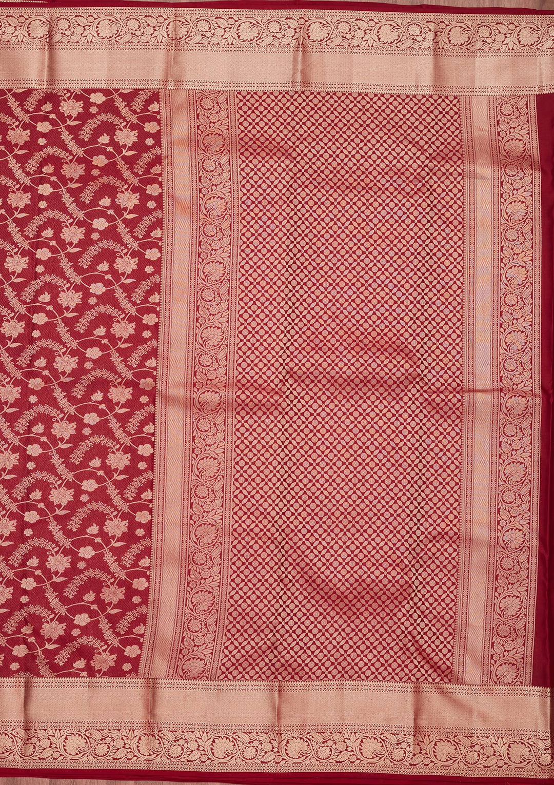 Maroon Silk Jaal Saree With Matching Blouse Piece