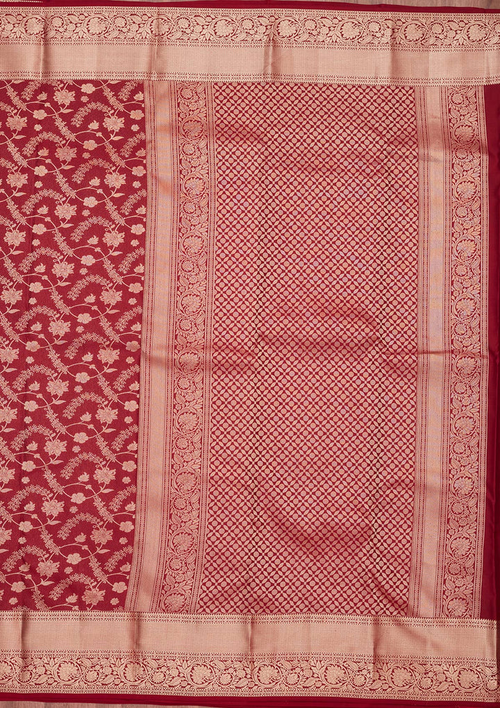 Maroon Silk Jaal Saree With Matching Blouse Piece