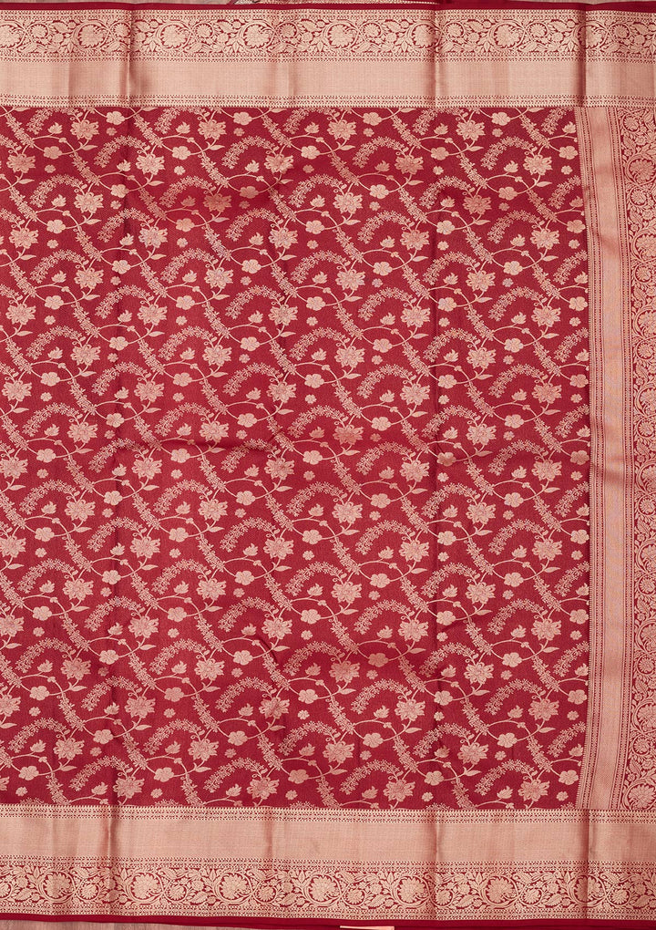 Maroon Silk Jaal Saree With Matching Blouse Piece