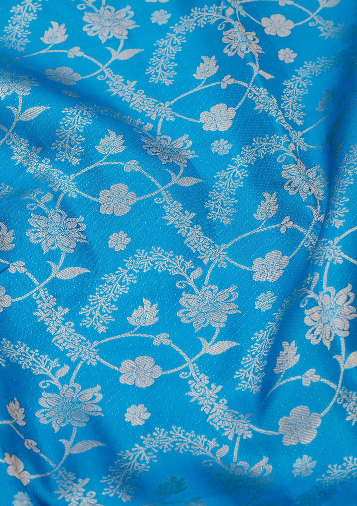 Turquoise Blue Silk Jaal Saree With Matching Blouse Piece