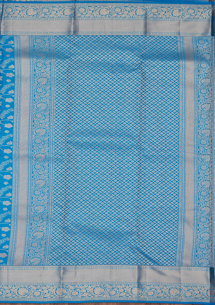 Turquoise Blue Silk Jaal Saree With Matching Blouse Piece