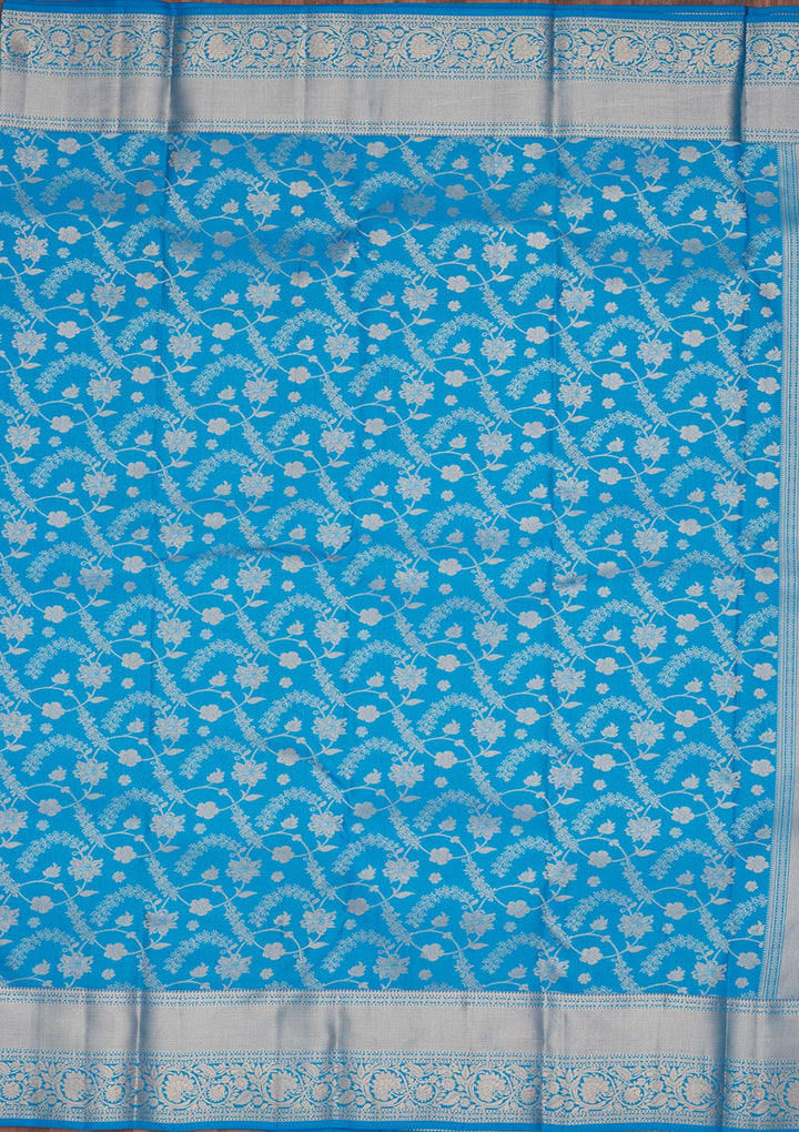 Turquoise Blue Silk Jaal Saree With Matching Blouse Piece