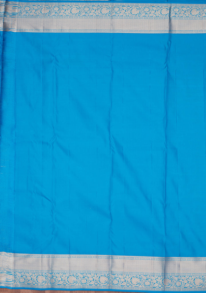 Turquoise Blue Silk Jaal Saree With Matching Blouse Piece