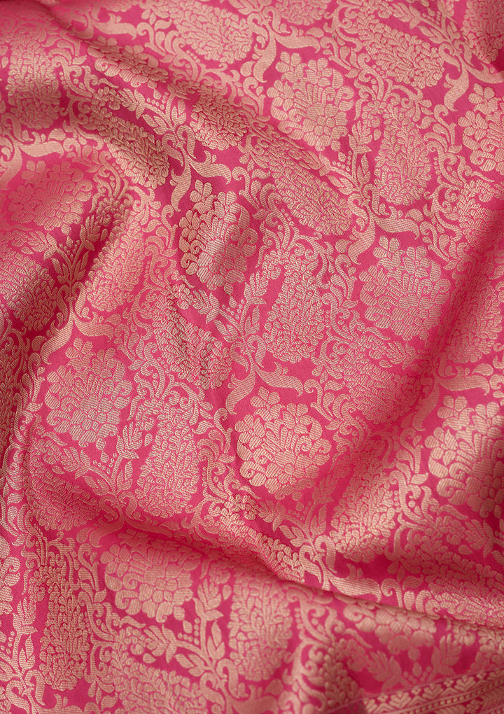 Pink Silk Jaal Silver Zariwork Saree With Matching Blouse Piece