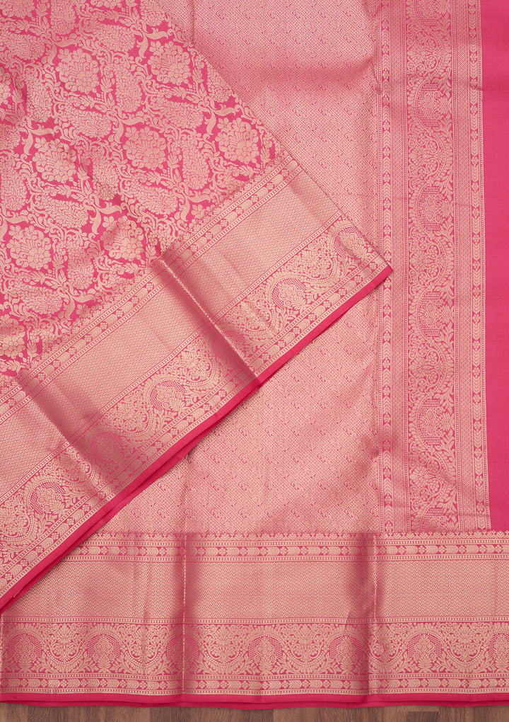 Pink Silk Jaal Silver Zariwork Saree With Matching Blouse Piece