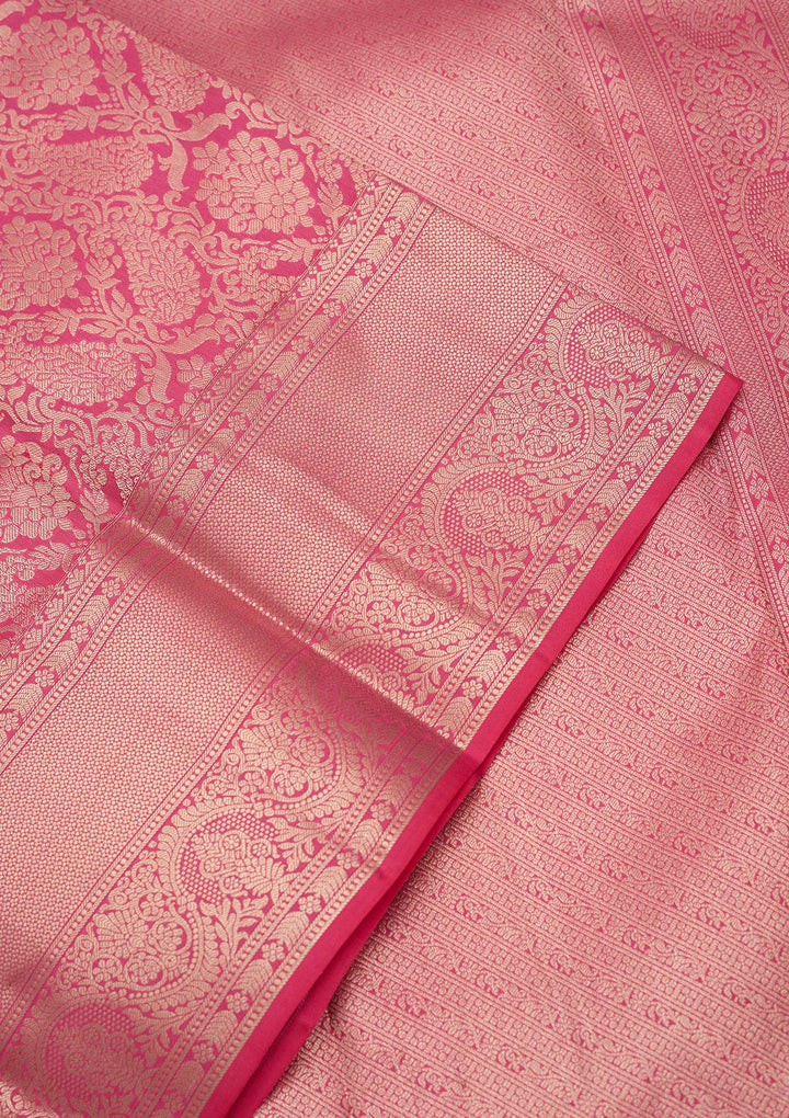 Pink Silk Jaal Silver Zariwork Saree With Matching Blouse Piece