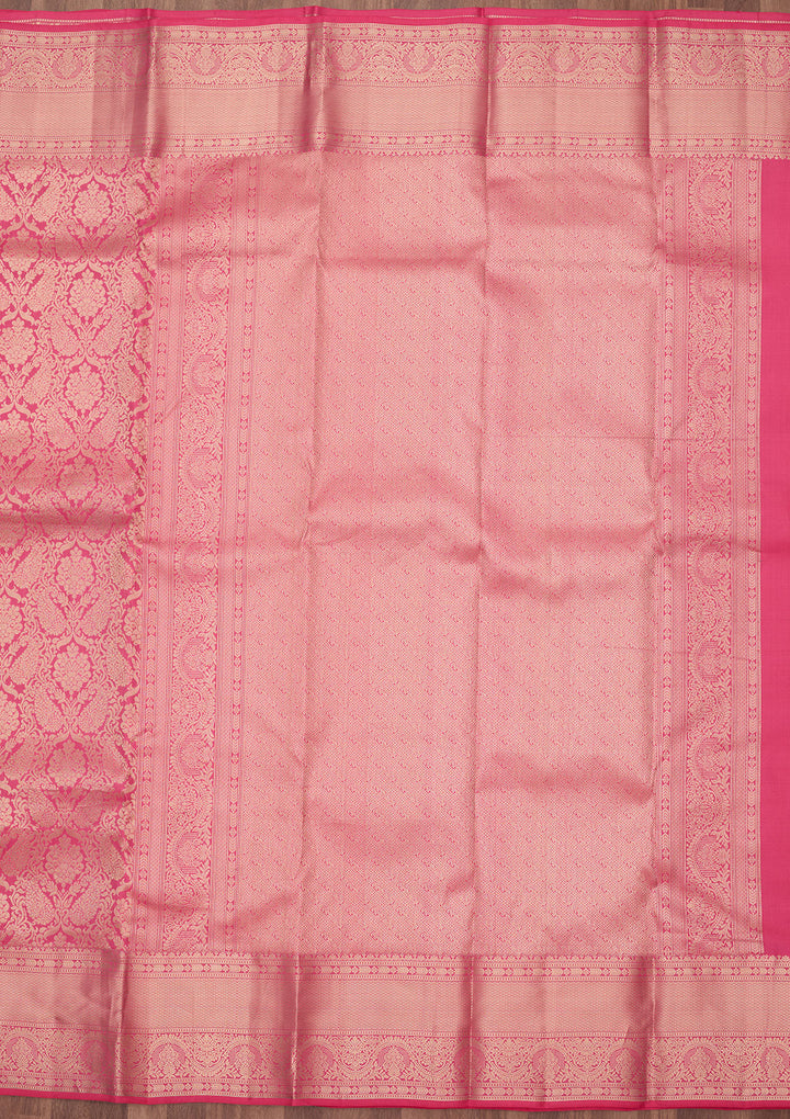 Pink Silk Jaal Silver Zariwork Saree With Matching Blouse Piece