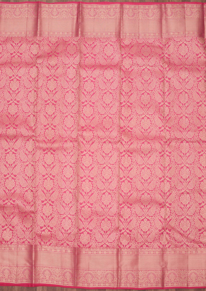 Pink Silk Jaal Silver Zariwork Saree With Matching Blouse Piece