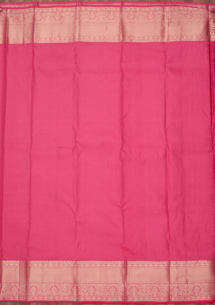Pink Silk Jaal Silver Zariwork Saree With Matching Blouse Piece
