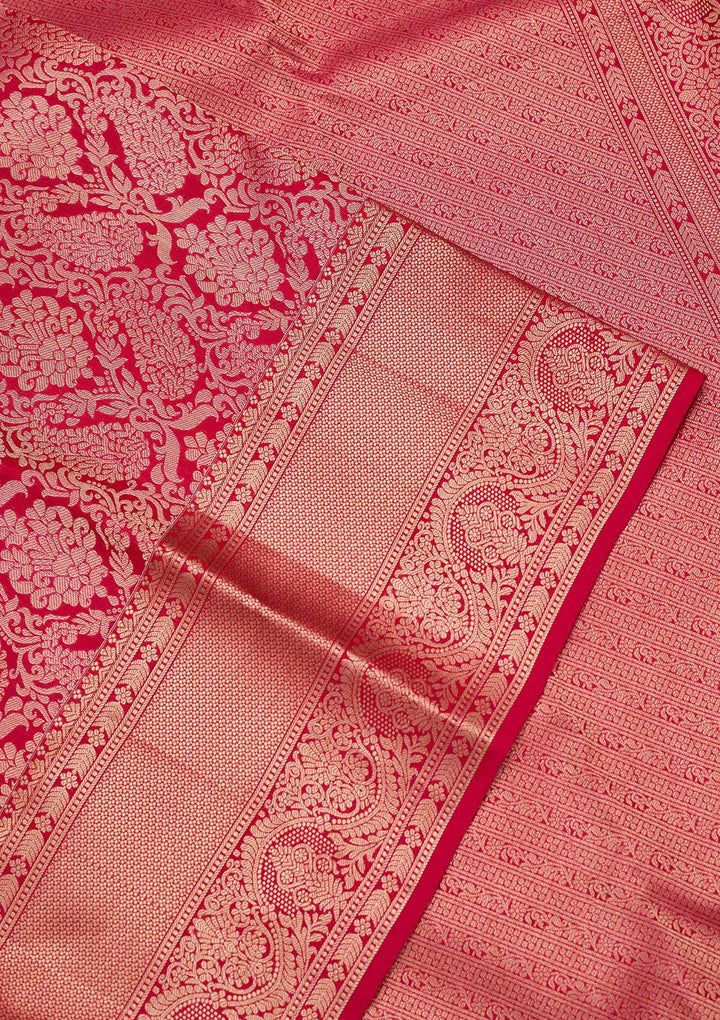 Rani Pink Silk Jaal Saree With Matching Blouse Piece