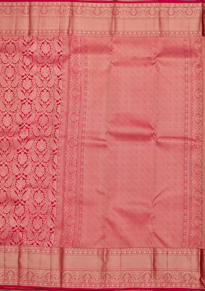 Rani Pink Silk Jaal Saree With Matching Blouse Piece