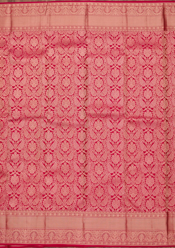Rani Pink Silk Jaal Saree With Matching Blouse Piece