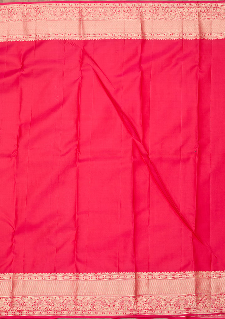 Rani Pink Silk Jaal Saree With Matching Blouse Piece