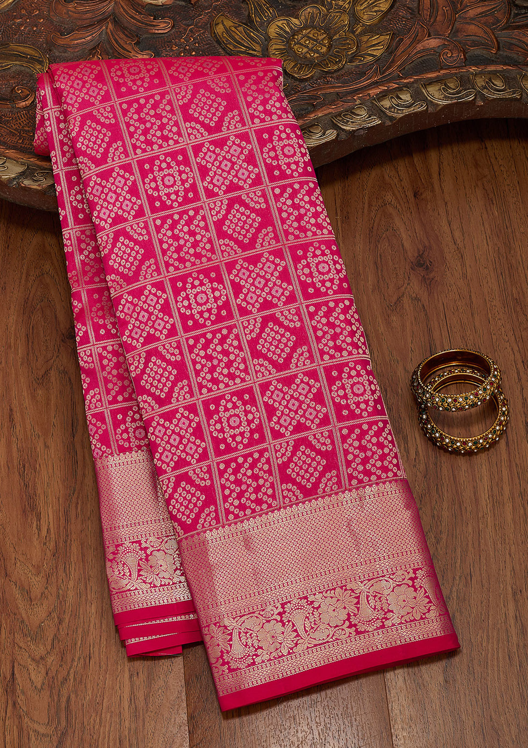 Rani Pink Zariwork Pure Silk Saree