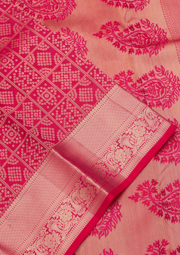 Rani Pink Zariwork Pure Silk Saree