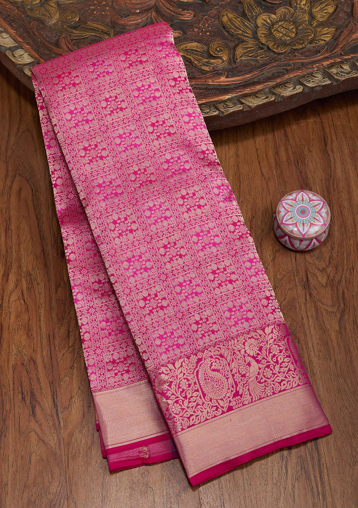 Magenta Pink Zariwork Pure Silk Saree