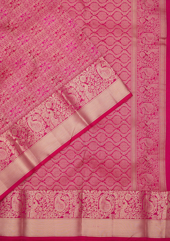 Magenta Pink Zariwork Pure Silk Saree