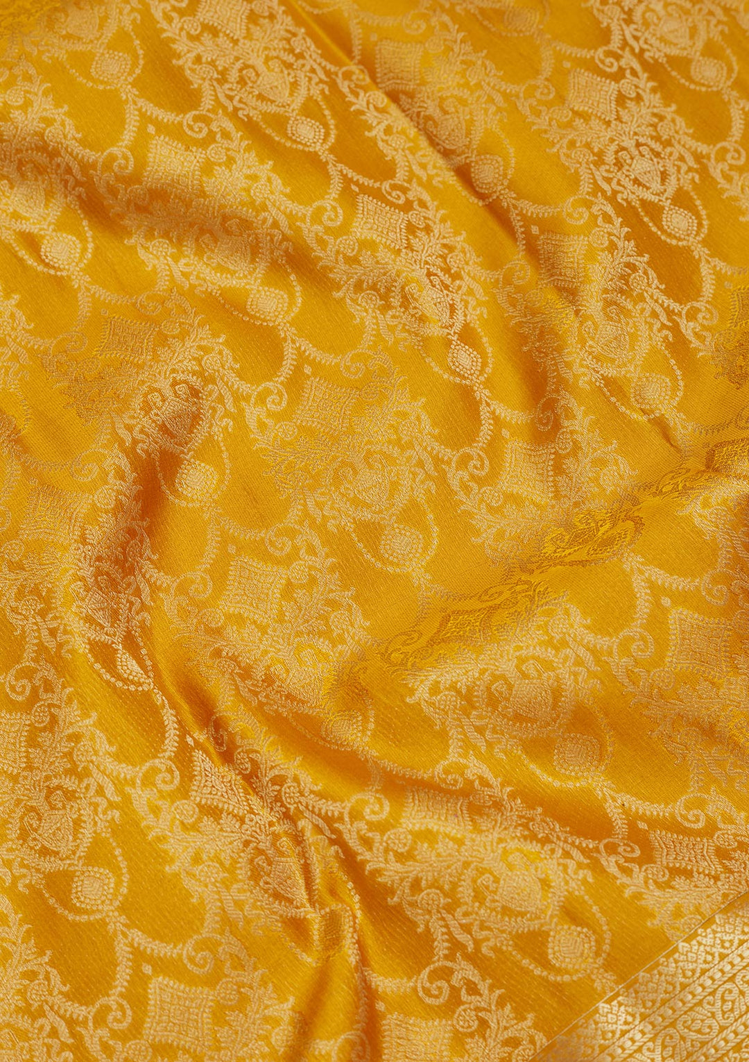 Yellow Silk Jaal Saree With Matching Blouse Piece
