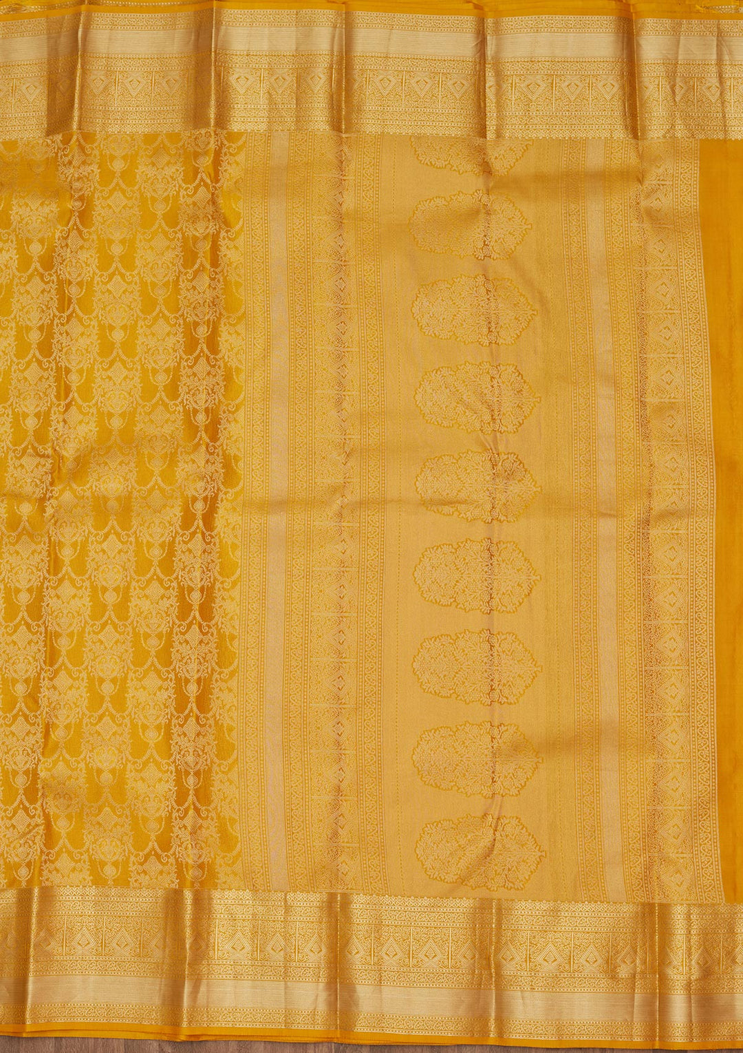 Yellow Silk Jaal Saree With Matching Blouse Piece