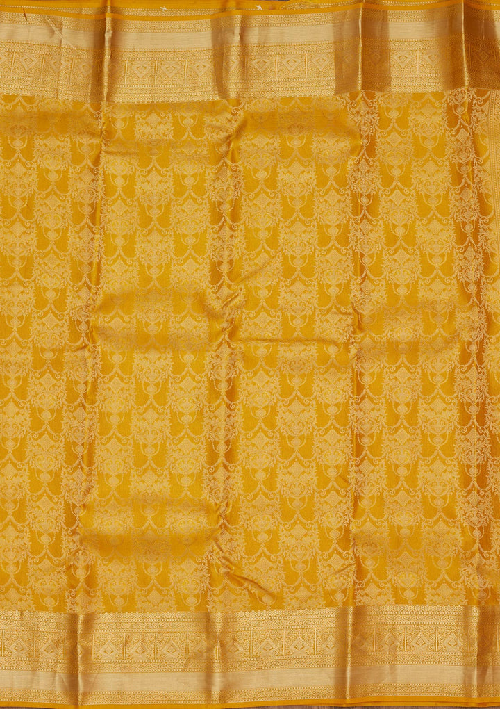 Yellow Silk Jaal Saree With Matching Blouse Piece