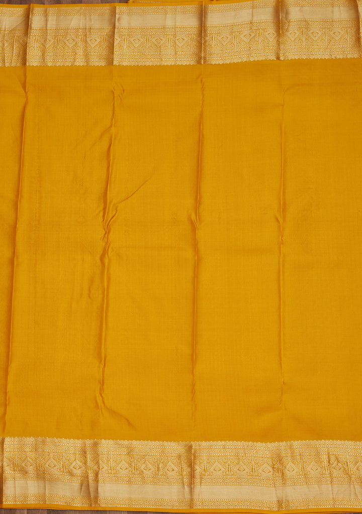 Yellow Silk Jaal Saree With Matching Blouse Piece