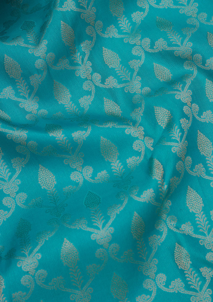 Turquoise Blue Silk Jaal Saree With Matching Blouse Piece