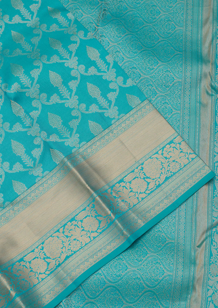 Turquoise Blue Silk Jaal Saree With Matching Blouse Piece