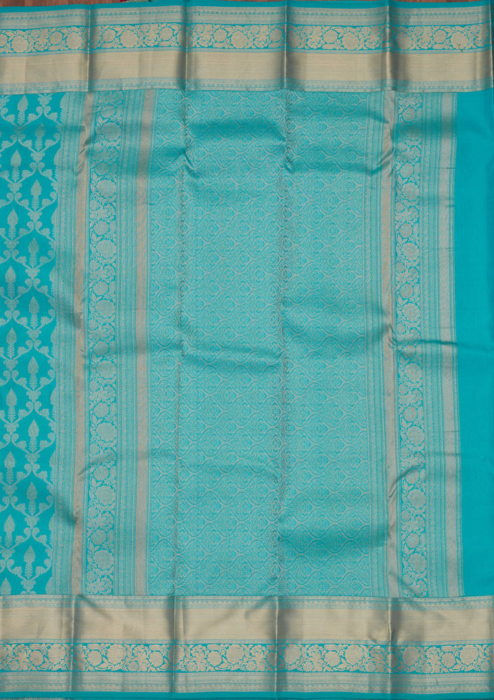 Turquoise Blue Silk Jaal Saree With Matching Blouse Piece