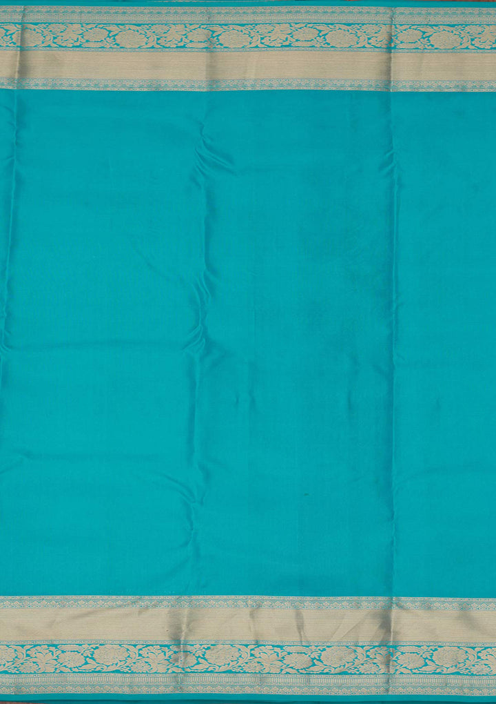 Turquoise Blue Silk Jaal Saree With Matching Blouse Piece