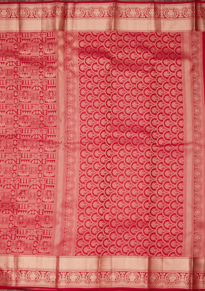 Maroon Pure Silk Jaal Gold Zariwork Saree With Matching Blouse Piece