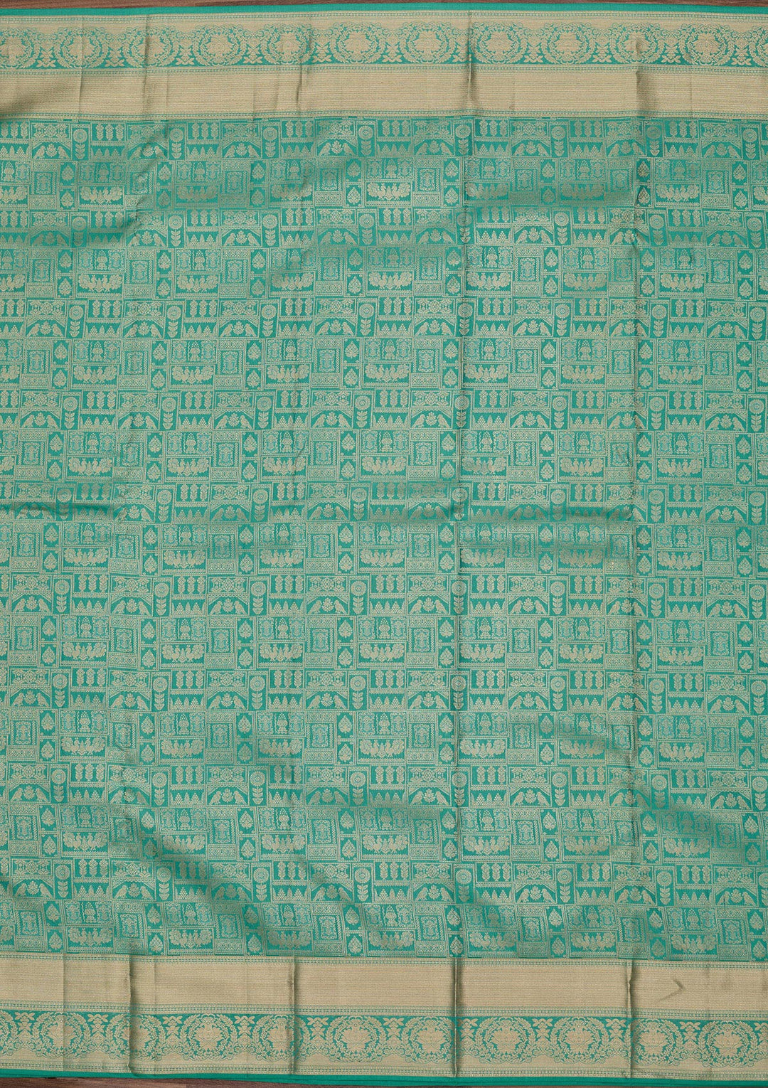 Sea Green Pure Silk Jaal Gold Zariwork Saree With Matching Blouse Piece