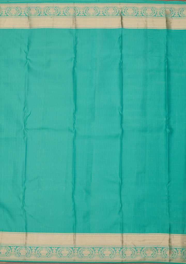 Sea Green Pure Silk Jaal Gold Zariwork Saree With Matching Blouse Piece