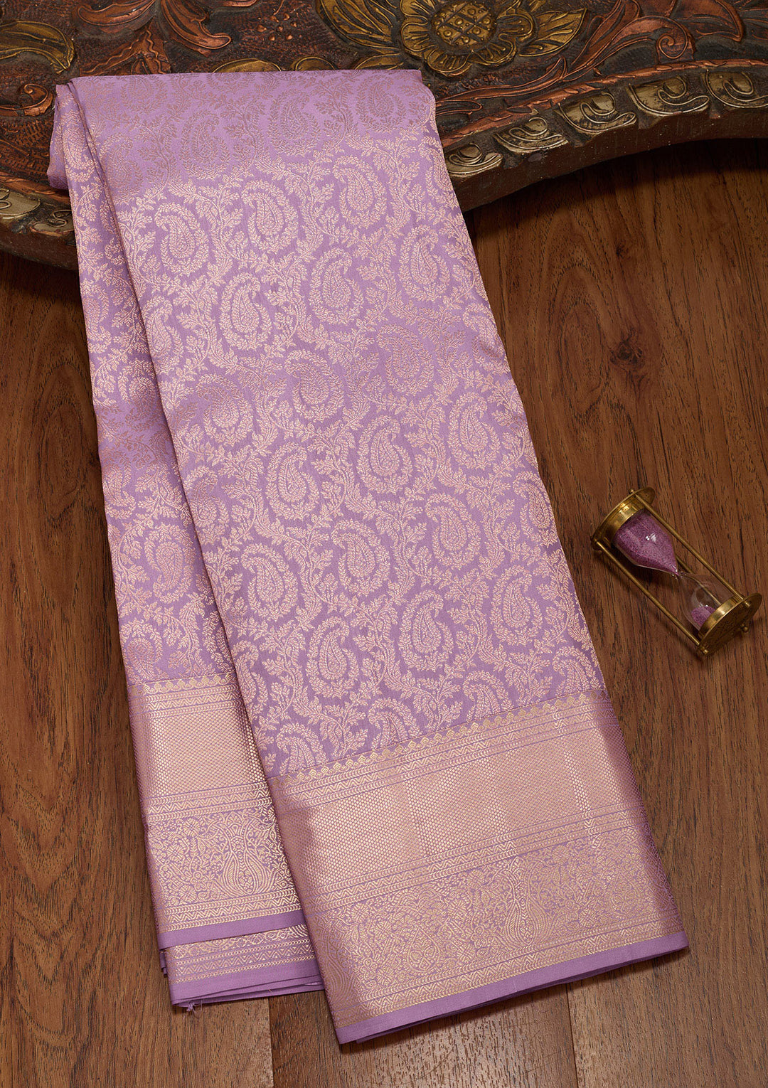 Lavender Silk Jaal Saree With Matching Blouse Piece