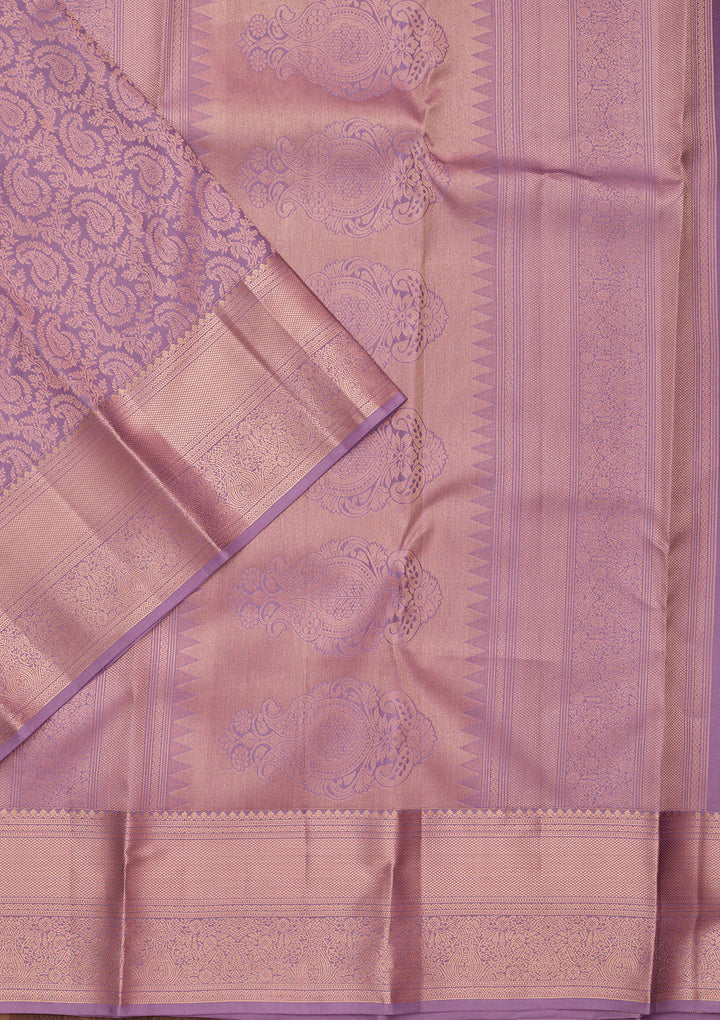 Lavender Silk Jaal Saree With Matching Blouse Piece