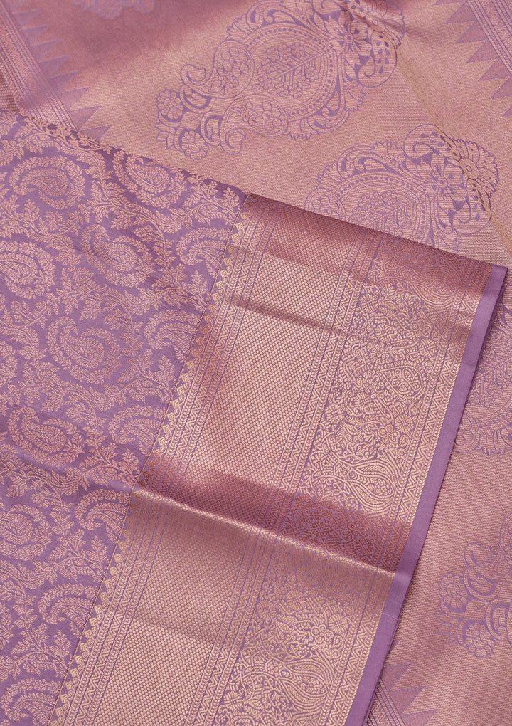 Lavender Silk Jaal Saree With Matching Blouse Piece