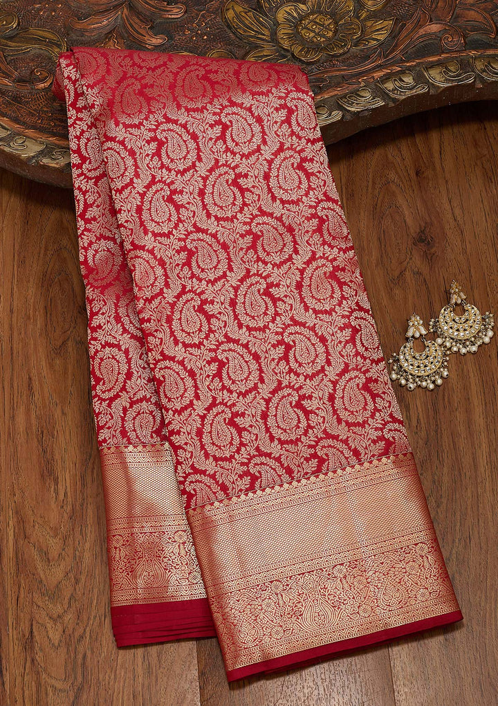 Maroon Pure Silk Jaal Zariwork Saree With Matching Blouse Piece