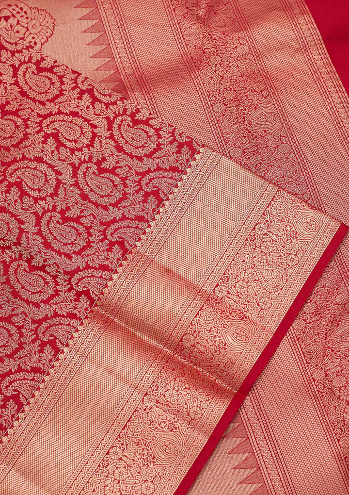 Maroon Pure Silk Jaal Zariwork Saree With Matching Blouse Piece